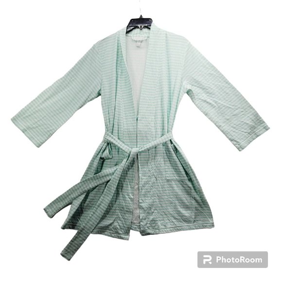 * Charter Club Intimates Small Robe Blue White Stripped Knee Length  Pocket - Picture 1 of 7